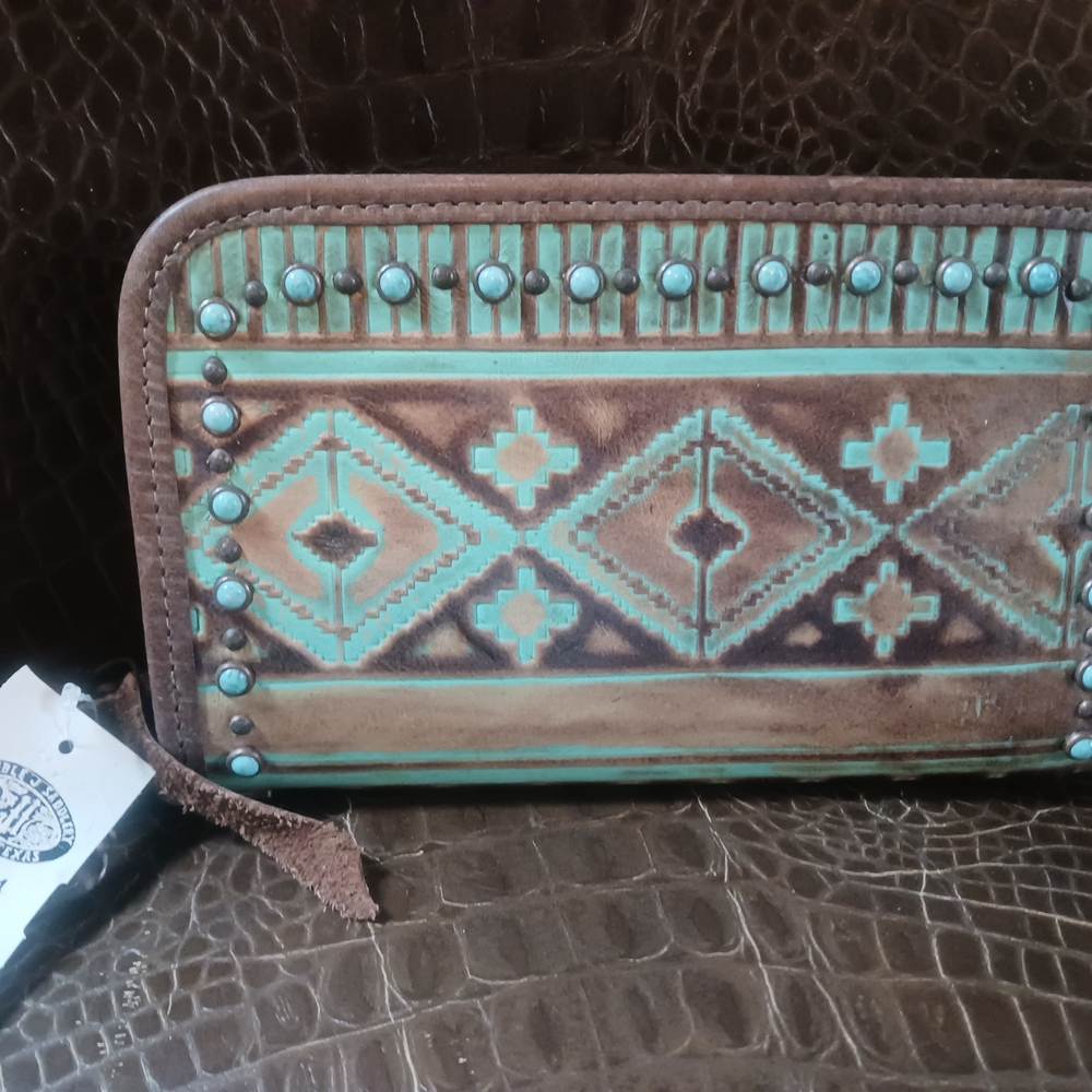 Western Style Brown and Turquoise Wallet